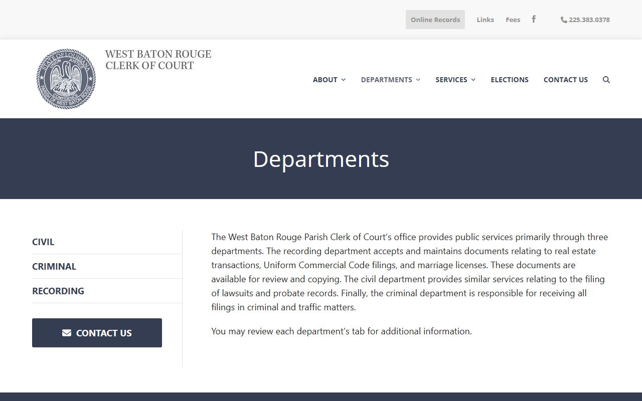 West Baton Rouge Parish Clerk of Court departments overview
