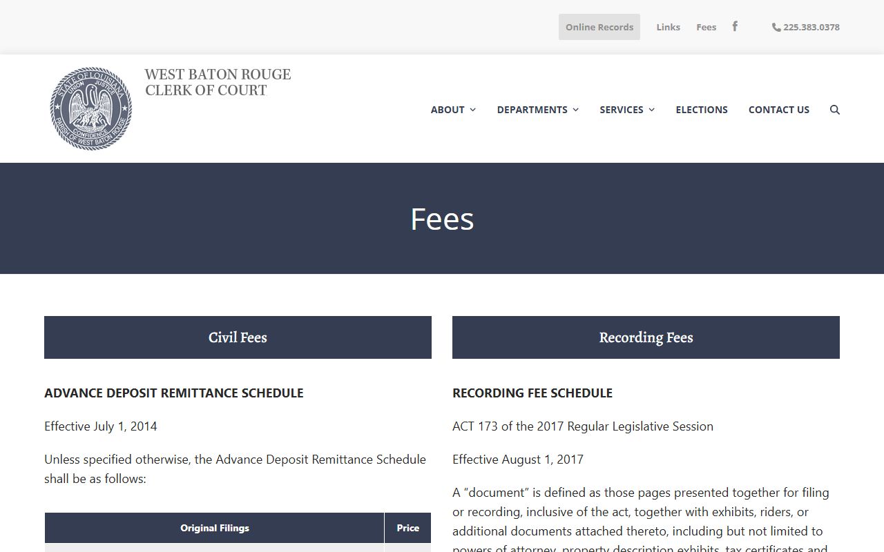 West Baton Rouge Parish Clerk of Court fee schedule