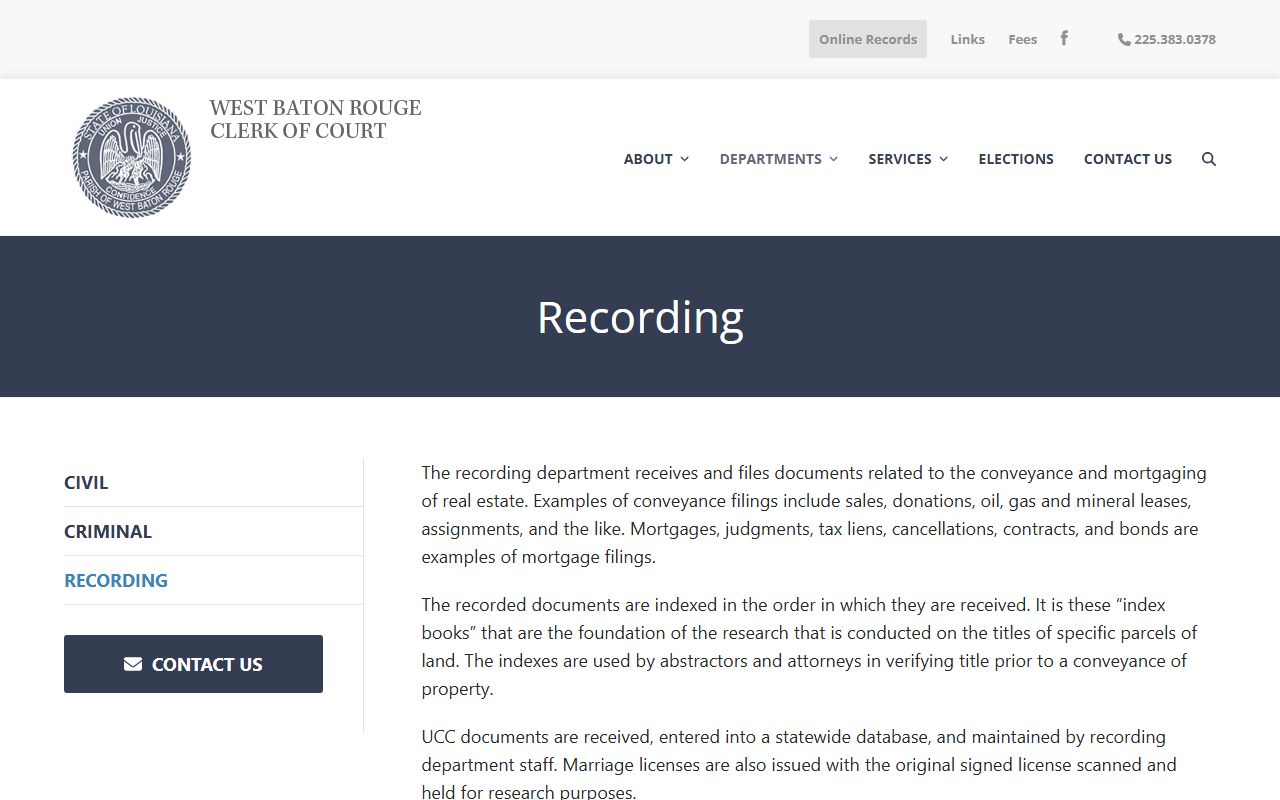 West Baton Rouge Parish Clerk of Court recording records department