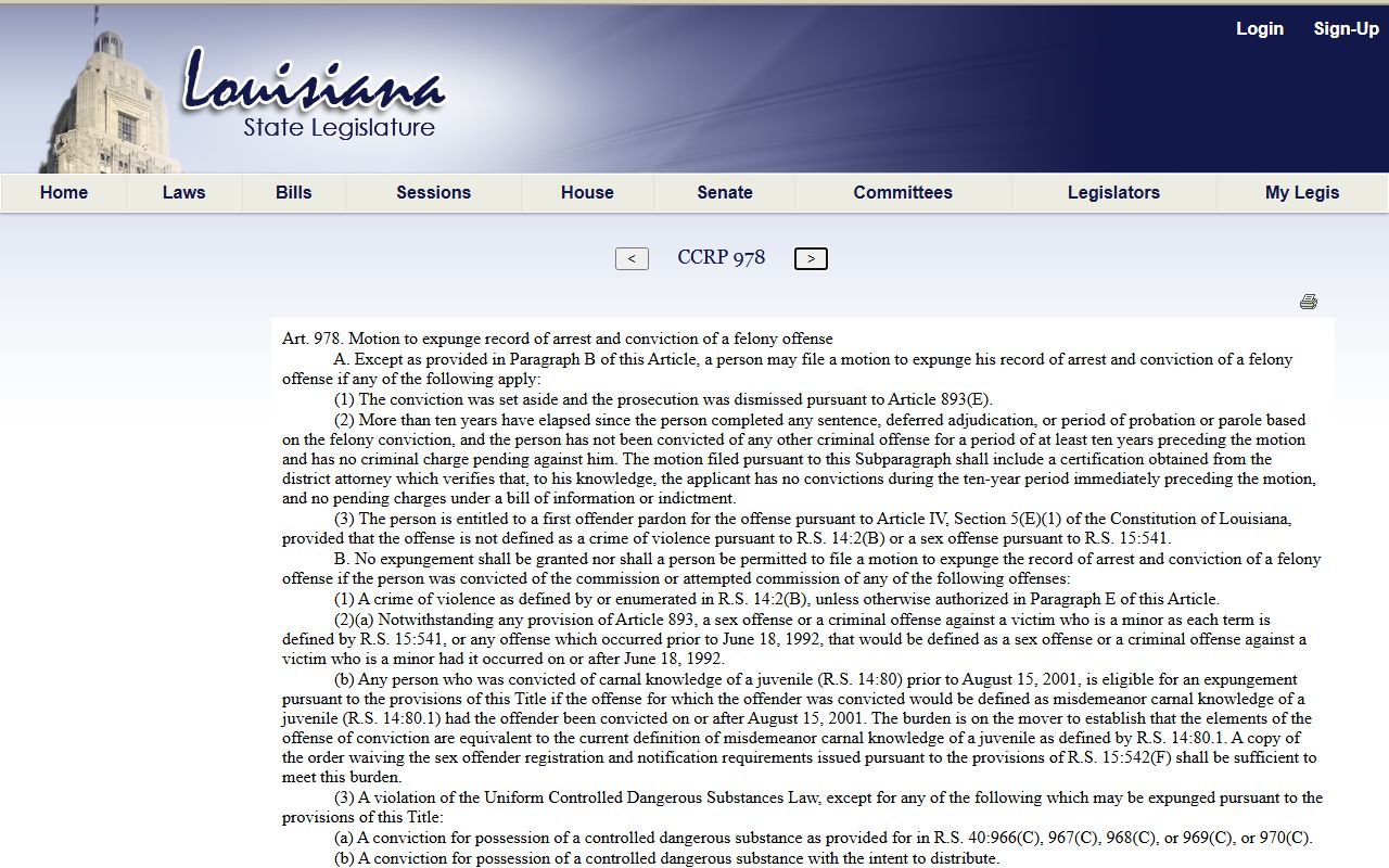 West Baton Rouge Parish arrest records felony expungement article
