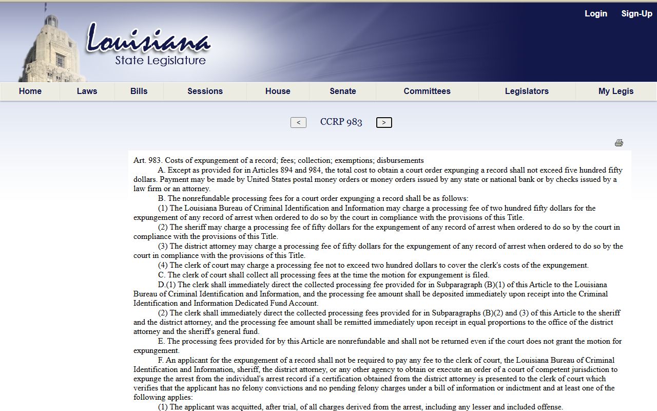 West Baton Rouge Parish arrest records expungement cost article
