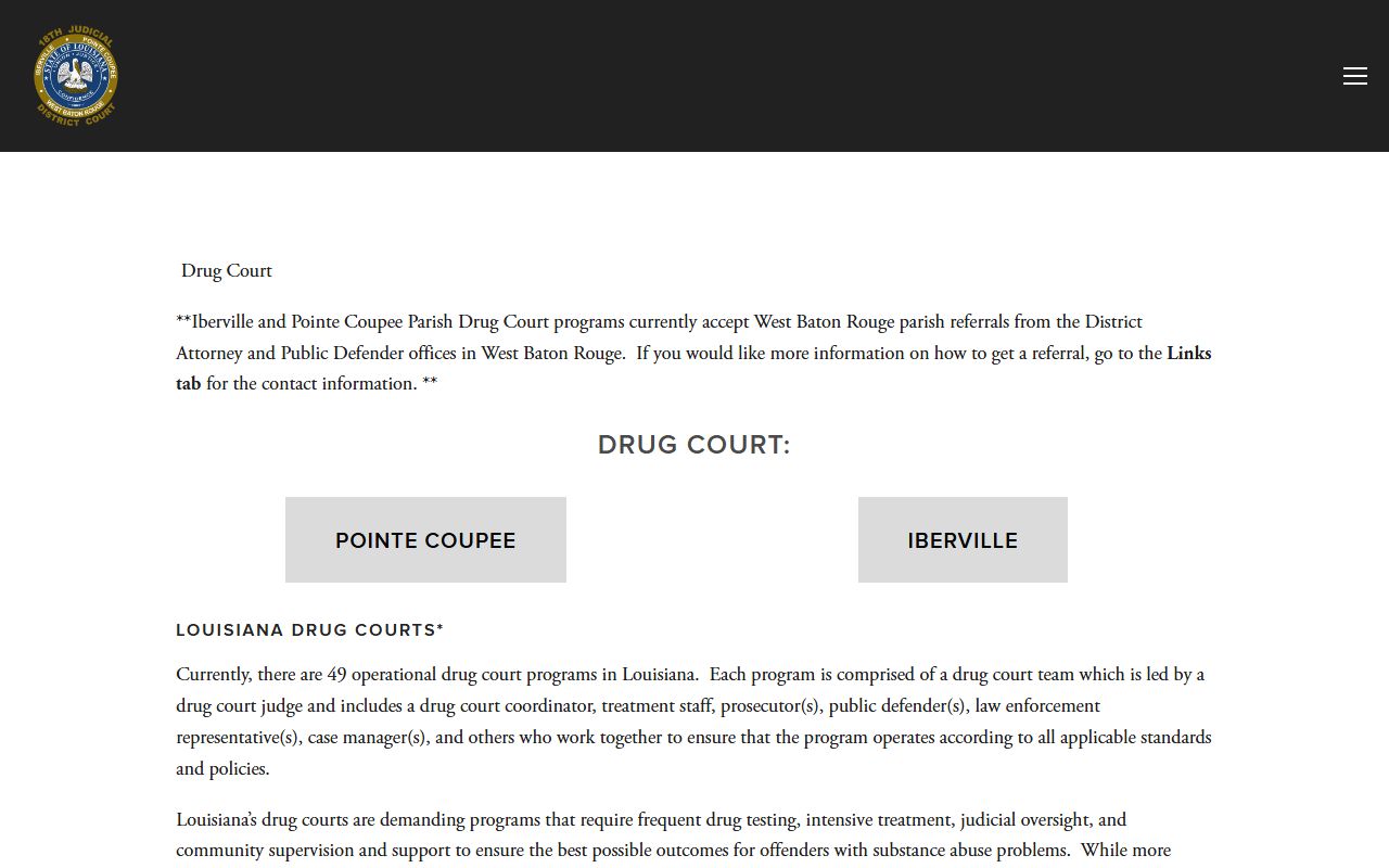 West Baton Rouge Parish District Court drug court referrals
