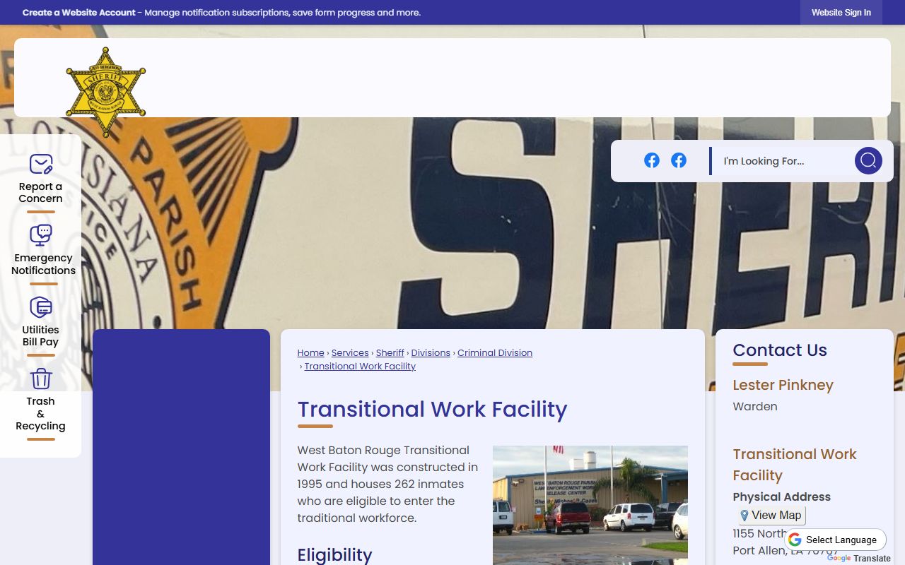 West Baton Rouge Parish inmate records transitional work facility