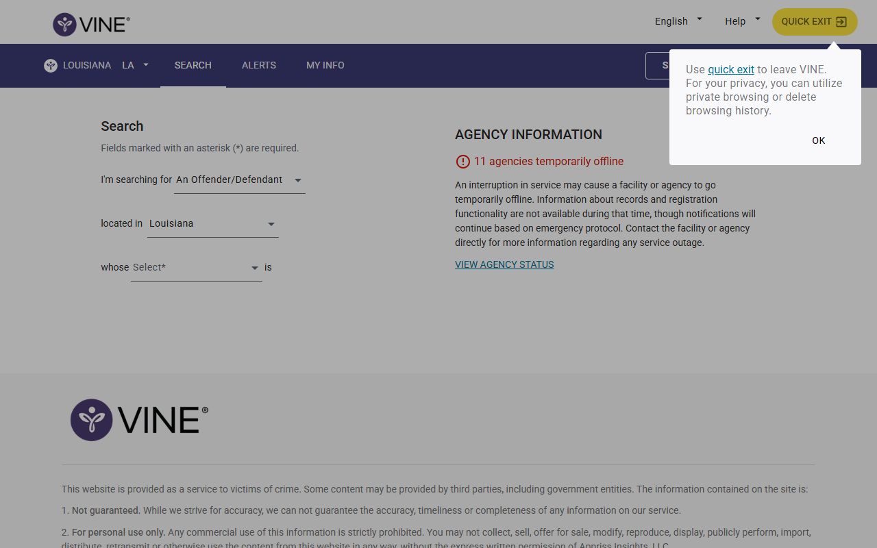 West Baton Rouge Parish inmate records VINELink Louisiana search