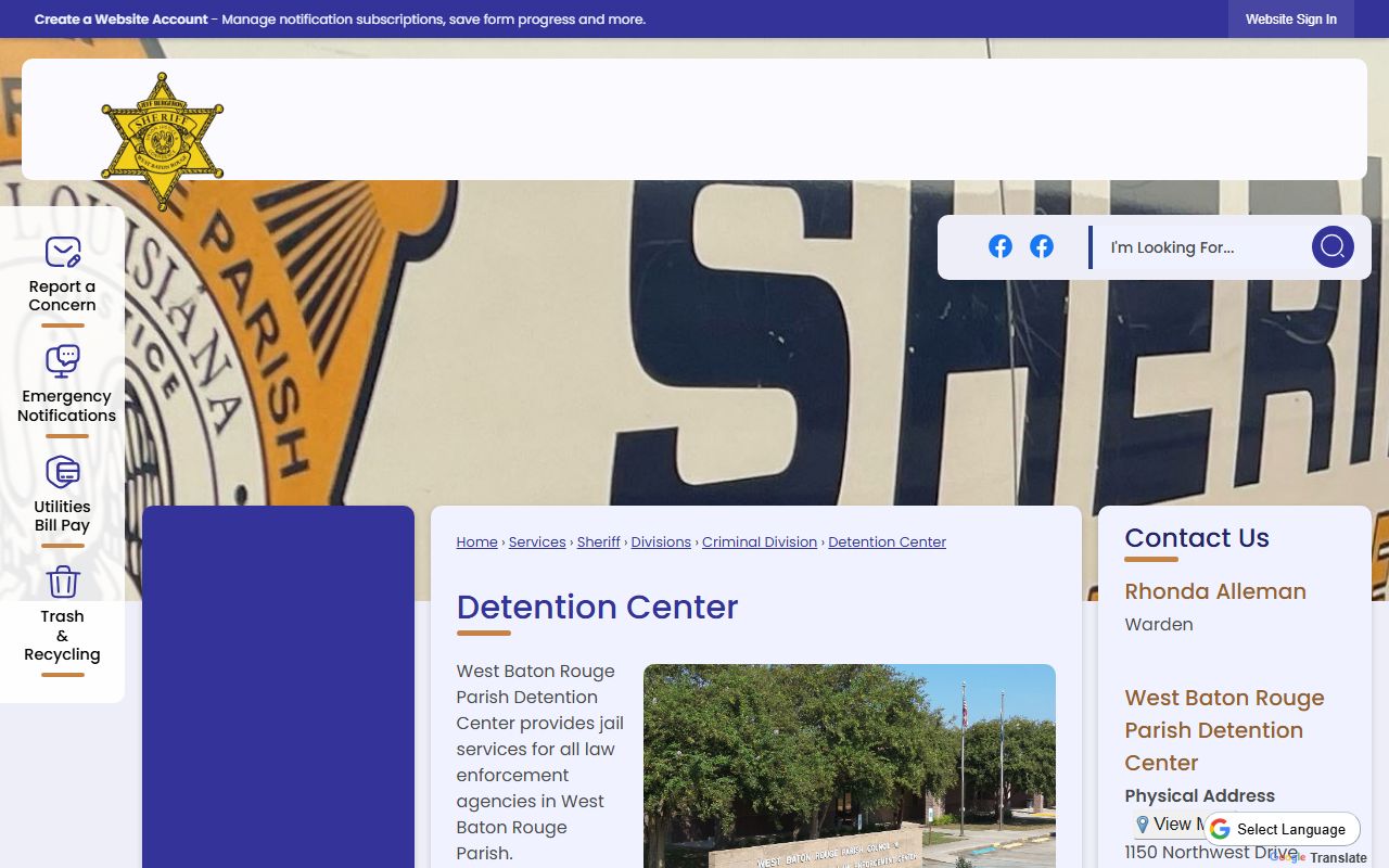 West Baton Rouge Parish inmate records detention center page