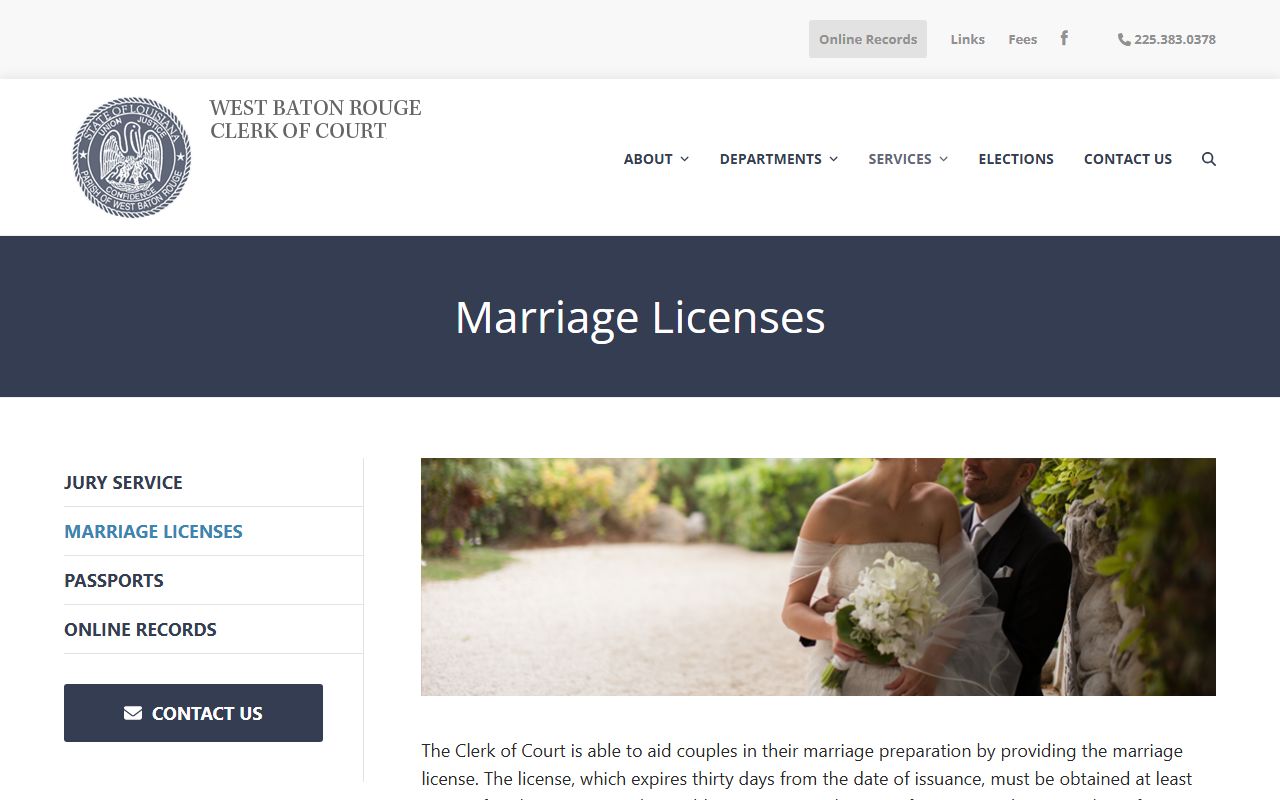 West Baton Rouge Parish marriage records Clerk marriage license page