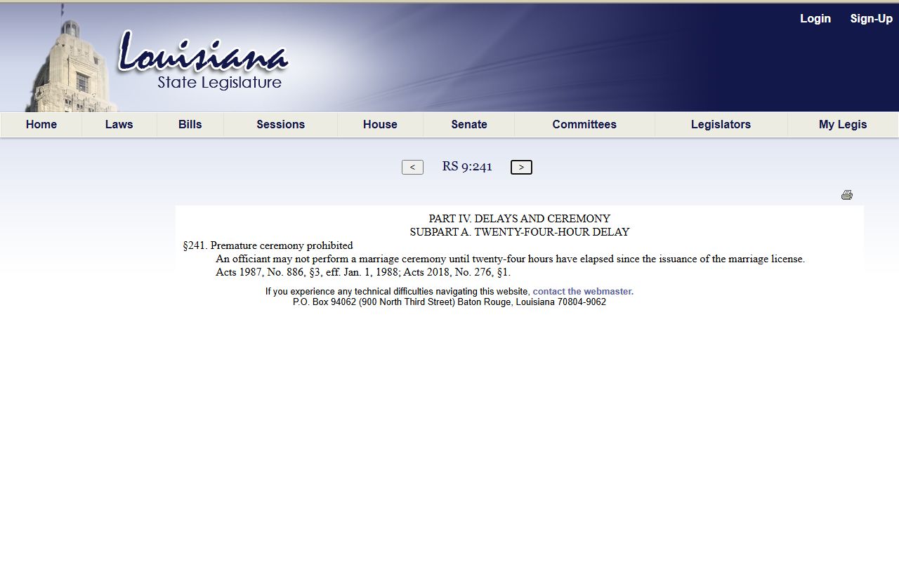 West Baton Rouge Parish marriage records Louisiana waiting period