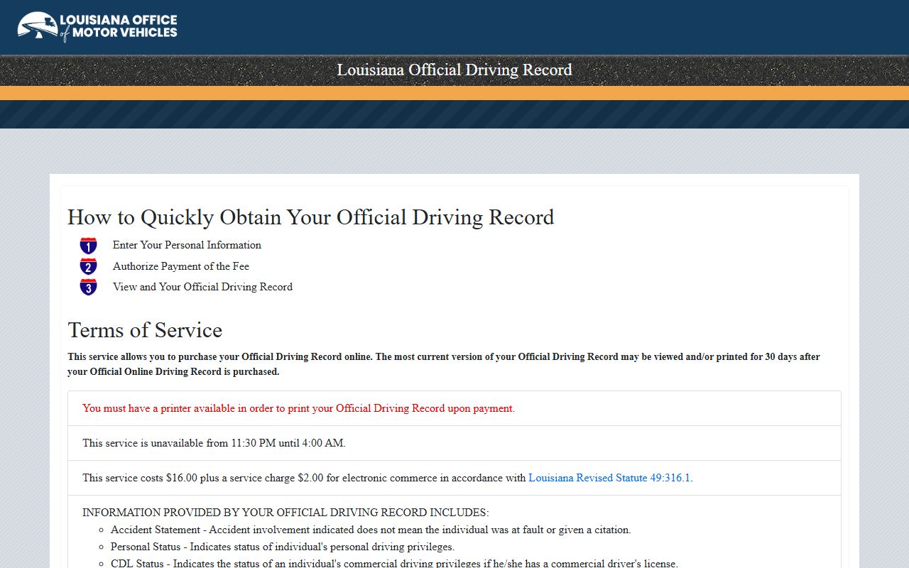 West Baton Rouge Parish traffic court records Louisiana official driving record purchase portal