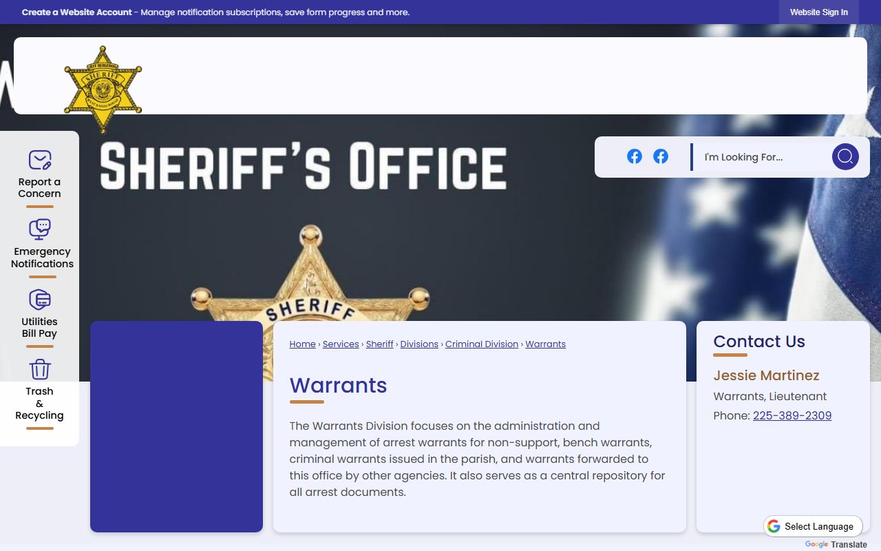 West Baton Rouge Parish warrant records Sheriff warrant page