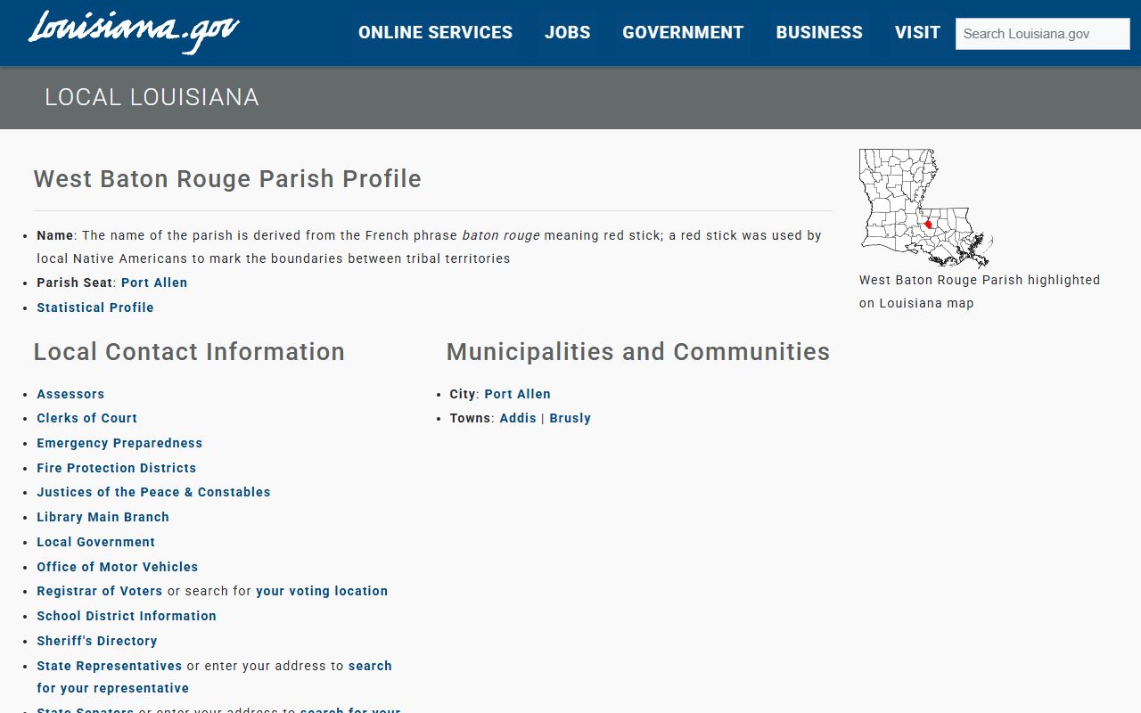 West Baton Rouge Parish court records Louisiana parish profile