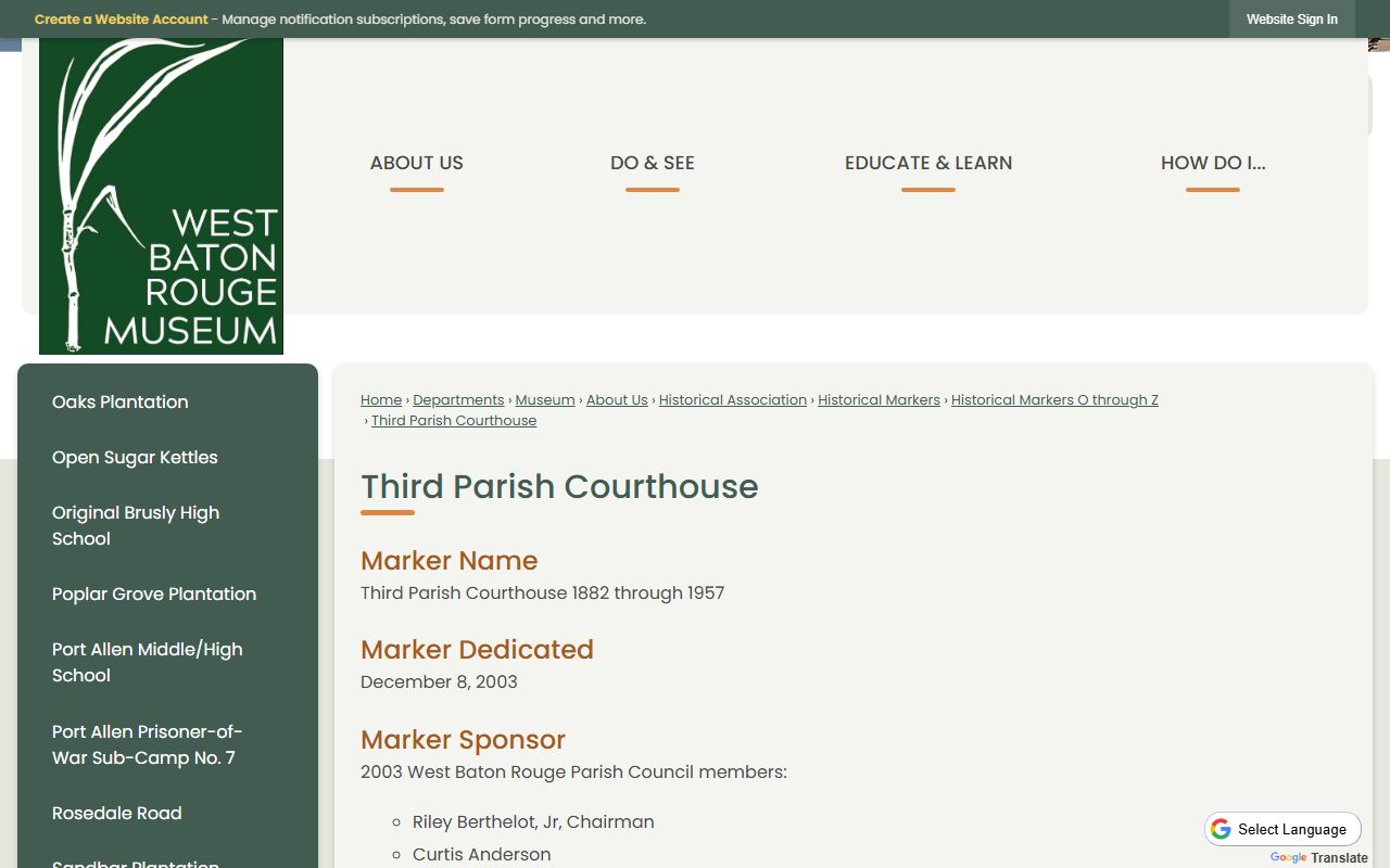 West Baton Rouge Parish court records Third Parish Courthouse history